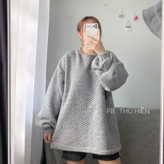 Áo nỉ len unisex CHẦN TRÁM  tay phồng phom rộng dáng suông mặc đôi cực xinh WK048Ghi