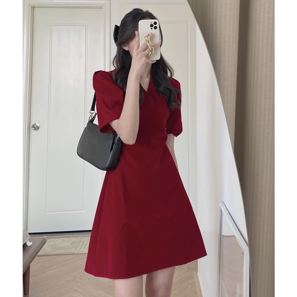 (ảnh thật) Audrey Váy nhung xòe cổ V 954 | BigBuy360 - bigbuy360.vn