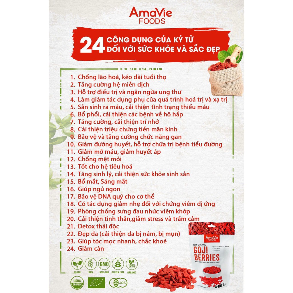 Kỷ tử hữu cơ AmaVie Foods 170g