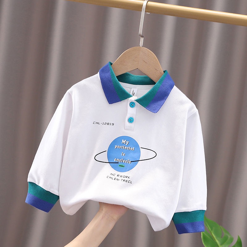 Áo Thun Tay Dài Có Cổ Dễ Phối Đồ Thời Trang Xuân Thu Cho Trẻ Em