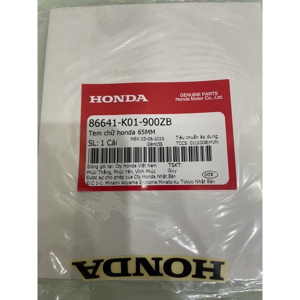 Tem chữ honda 65mm đỏ đen trắng chính hãng honda (giá 1 tem)