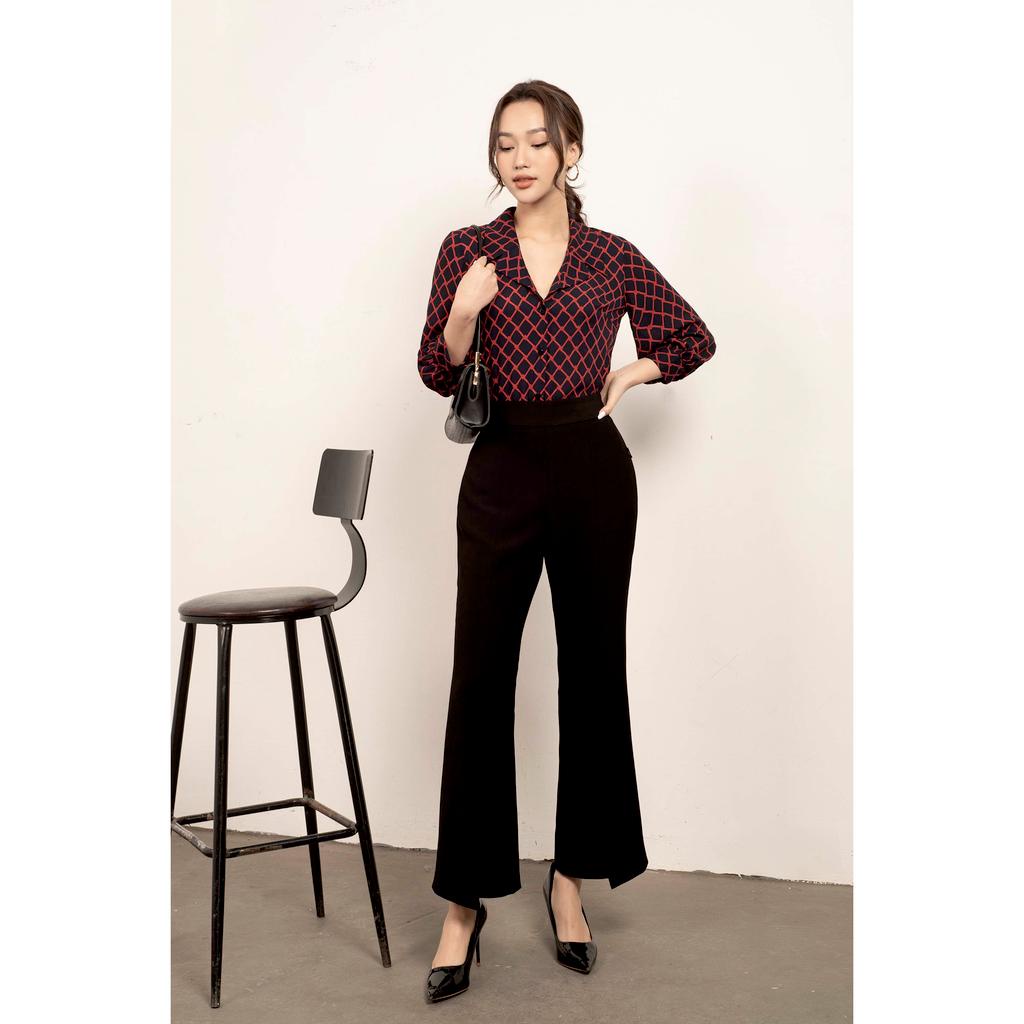 Áo sơ mi kẻ, cổ vest, dáng rộng MMOutfit M-AO071121243