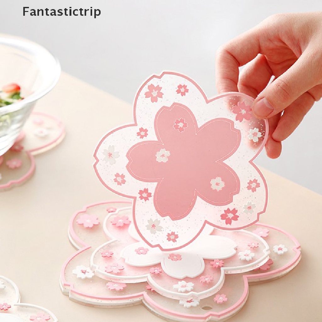 Bộ 2 Miếng Lót Kính Cách Nhiệt Chống Trượt Họa Tiết Hoa Anh Đào Xinh Xắn