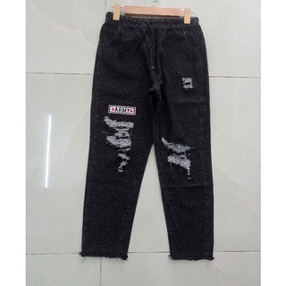 Quần jeans baggy nữ màu đen lưng thun army