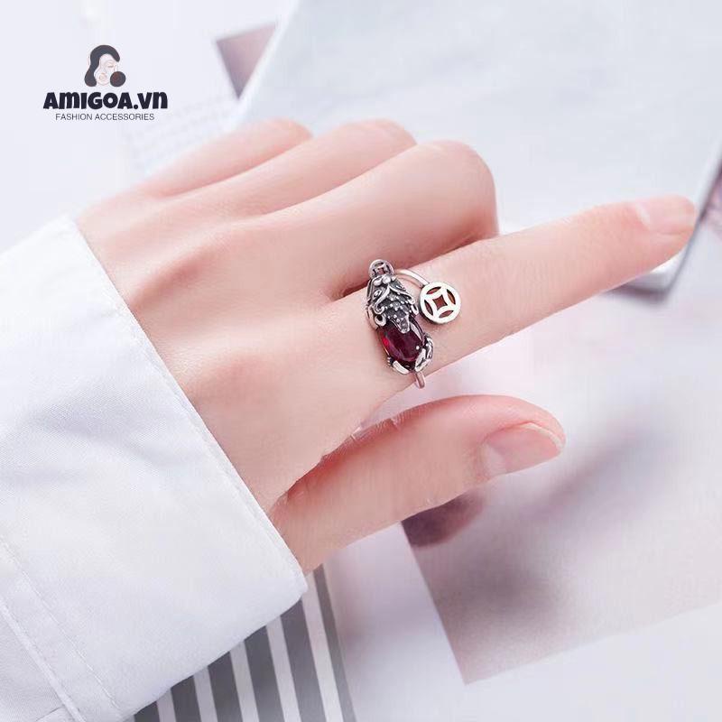 ✨✨Nhẫn Đồng Mạ Bạc Khắc Hình Sáu Trái Tim Phong Cách Cổ Điển Dành Cho Nam Nữ