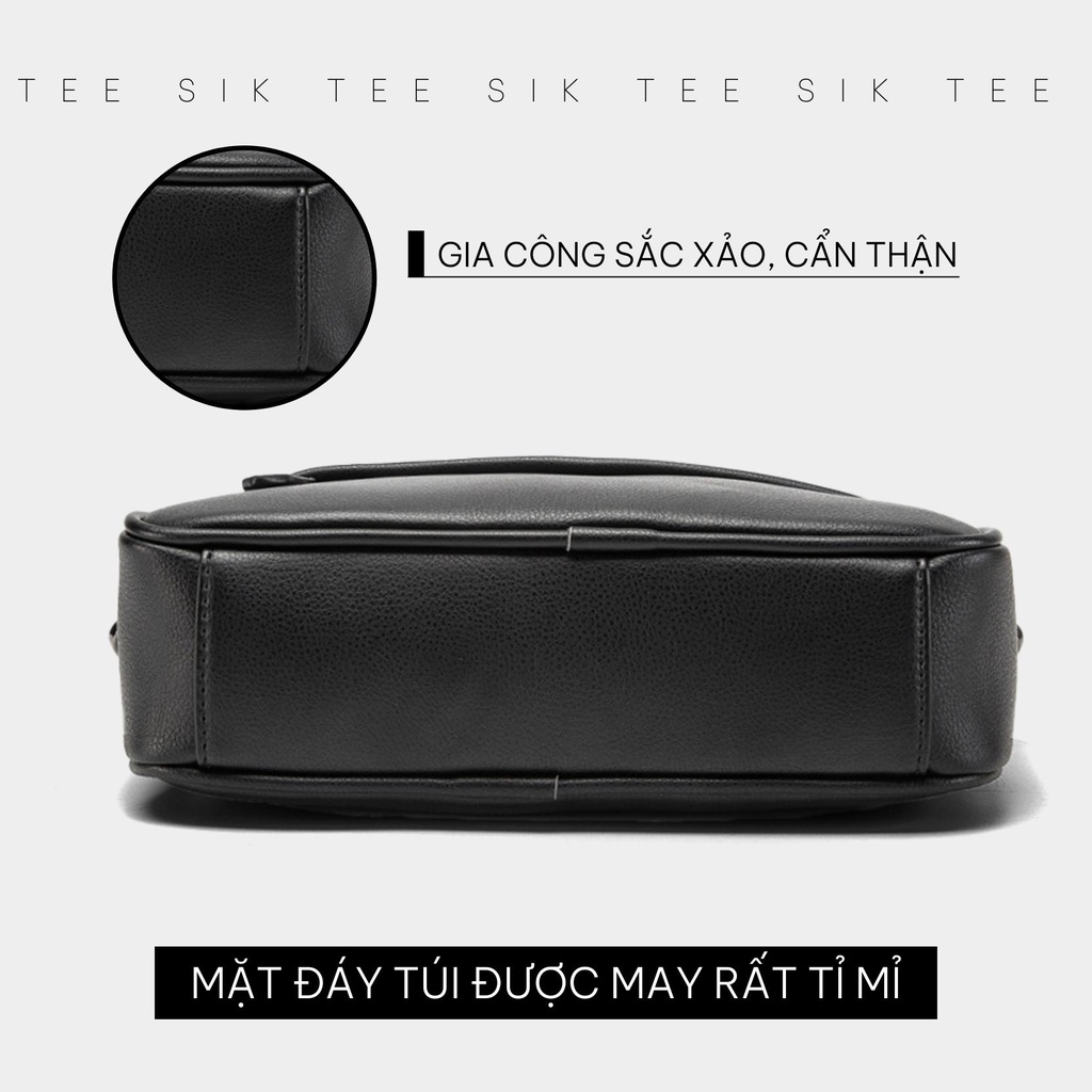 Túi nam đeo chéo TEE SIK túi đeo chéo nam chất liệu PU cao cấp đen bóng nhiều ngăn thời trang unisex TS38