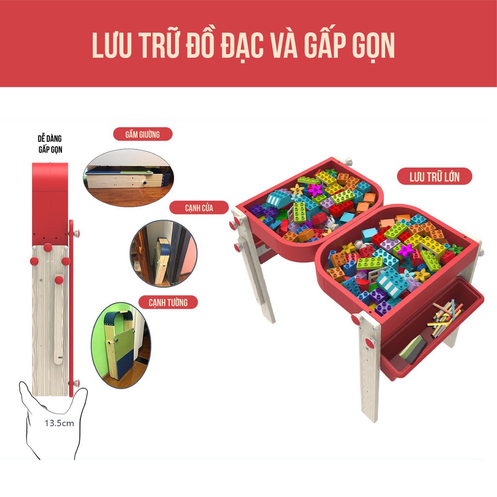 Bộ bàn đa năng hỗ trợ lắp ghép Lego Royalcare RC-822-111 kiêm bàn học, giá vẽ đứng và bảng cho bé