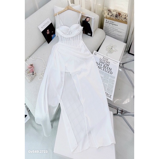 G15- đầm phi cup nhún xẻ 2 dây GV549, eo 68