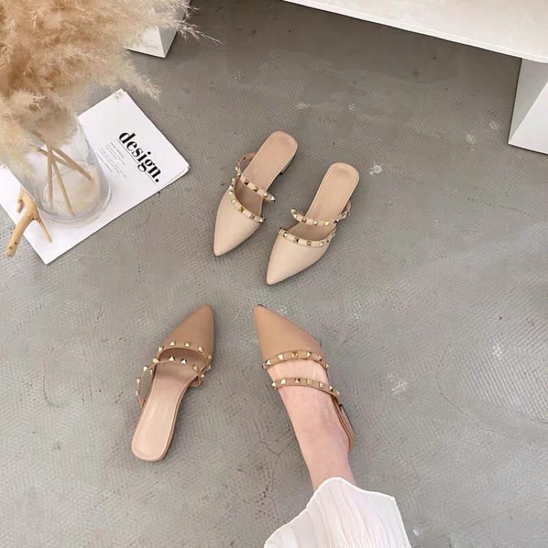 Giày sục nữ kiểu dáng gót thấp 2cm phối dây hạt 4 góc thời trang - SB45 - Oula Store