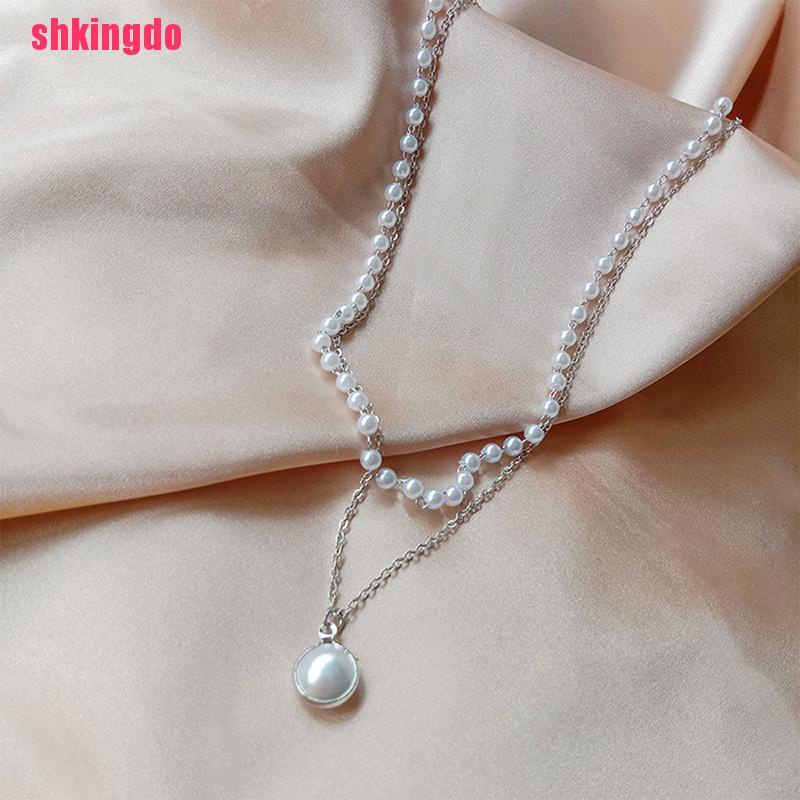 vòng cổ Hai Lớp Đính Hạt Ngọc Trai Dễ Thương