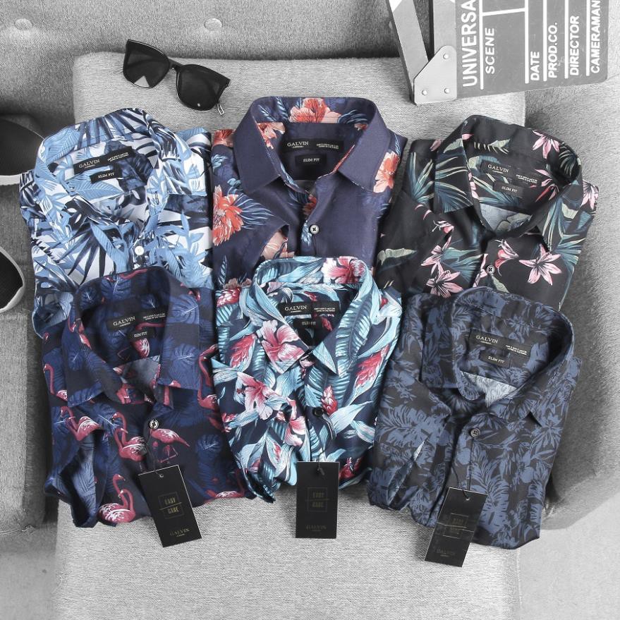 Sơ mi nam Galvin cộc tay họa tiết hoa ,áo sơ mi hoa tay lỡ 82- Leo Vatino