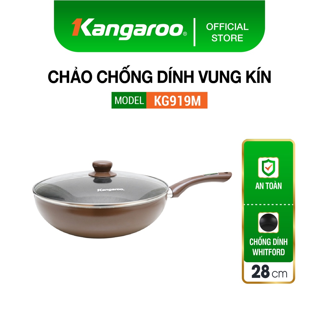 [Mã ELHADEV giảm 4% đơn 300K] Chảo chống dính sâu lòng vung kính Kangaroo KG919M 28cm