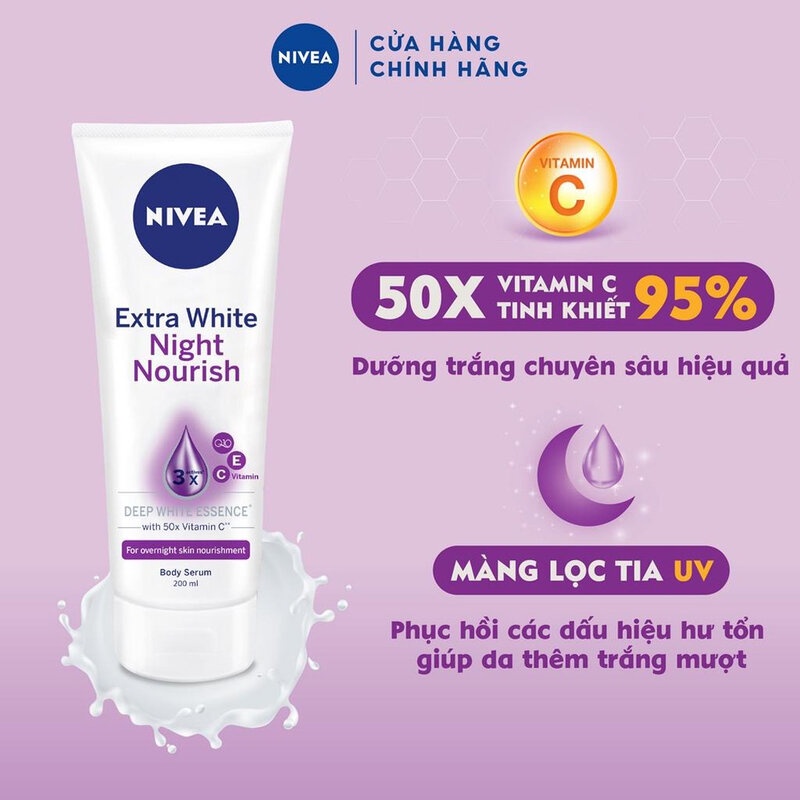 Tinh Chất Dưỡng Thể Giúp Da Săn Chắc Ban Đêm Nivea Extra White Night Nourish Body Serum 180ml | Hasaki