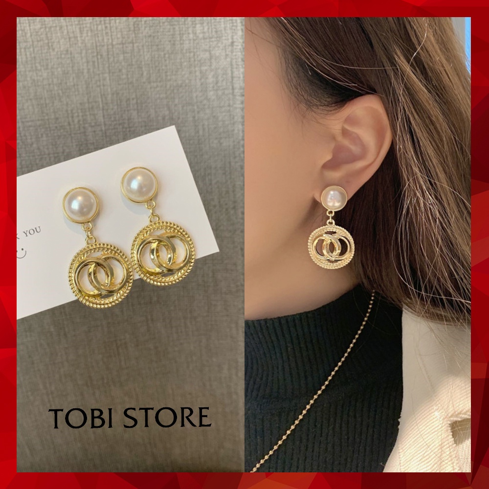 Bông tai nữ thương hiệu CC mạ vàng dáng thả TB320 TOBI STORE