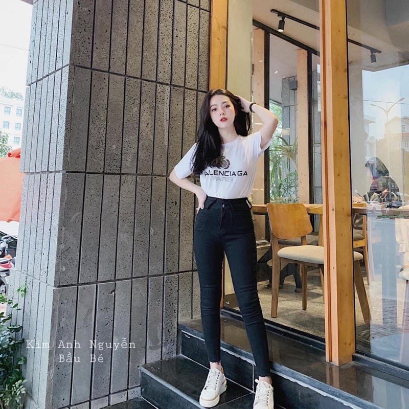 Quần Jean Nữ - Hàng VNXK, Quần Bò Chất Cotton Dáng Skinny Dài Ôm 2 Cúc, Ống Bó Cạp / Lưng Cao, 2 Màu Đen / Xanh Co Giãn | BigBuy360 - bigbuy360.vn