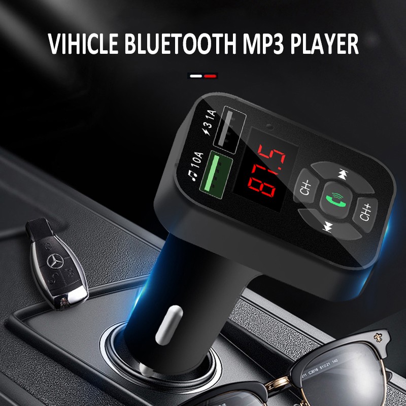 Máy Nghe Nhạc Mp3 Kết Nối Bluetooth Tích Hợp Đài Fm / Đọc Thẻ Nhớ Tf Hai Cổng Usb Cho Xe Hơi