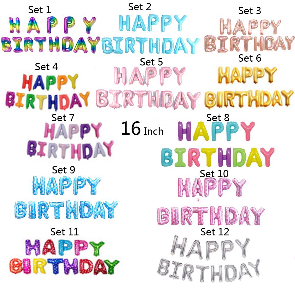 Bộ bong bóng bay hình chữ Happy Birthday 16inch dùng trang trí tiệc