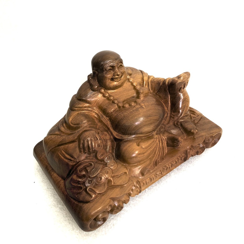 Tượng Gỗ Phật Di Lặc Ngồi Đế Cuốn - Để Nơi Làm Việc, Taplo Ô Tô