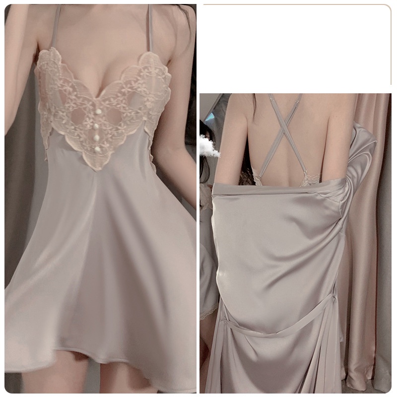 Váy Ngủ Lụa 2 Dây Cúc Lụa Cao Cấp Đầm Ngủ Lụa Satin Nữ Đẹp Gợi Cảm BS-1854