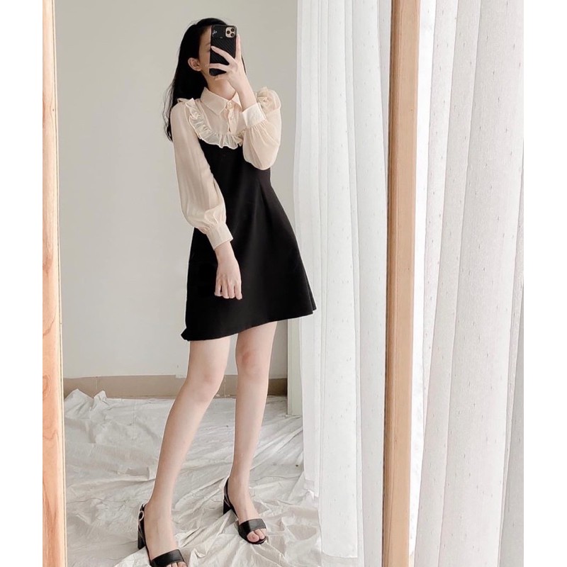 V02.váy đen phối bèo ngực