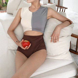 [Còn M] Bikini liền kéo khoá pha màu gọn dáng