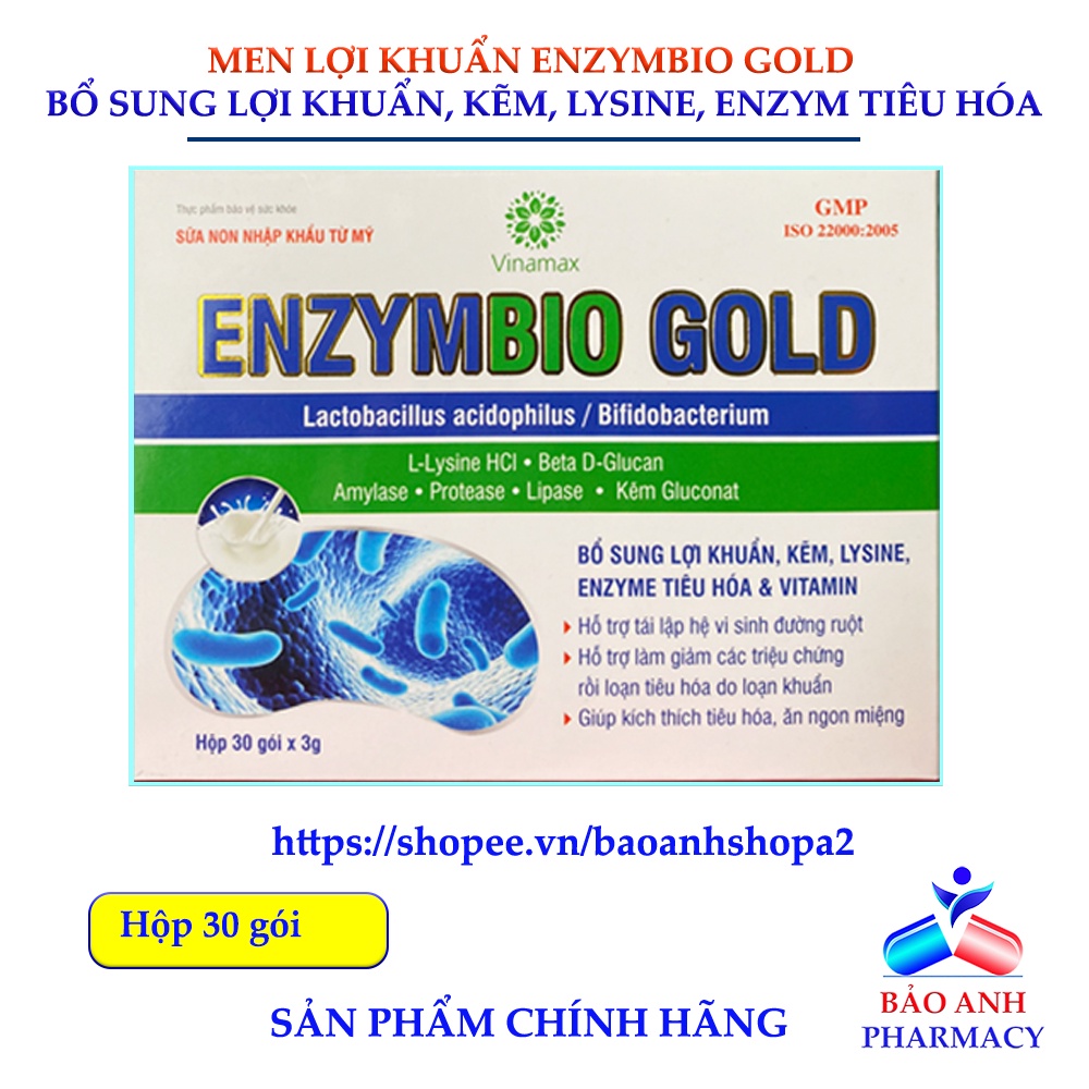 Men vi sinh Enzymbio Gold bổ sung Lợi khuẩn, kẽm, Lysine, Enzym tiêu hóa và Vitamin giúp tái lập hệ vi sinh đường ruột