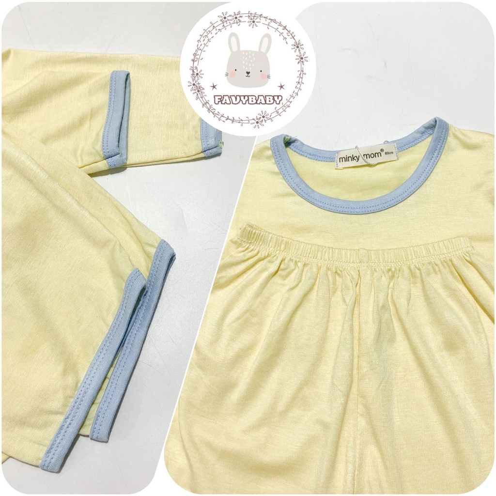 Bộ Tay Lửng Quần Lửng MINKY MOM Chính Hãng Bé Trai Bé Gái Thun Lạnh Đơn Sắc Hoạ Tiết Baby Bé 0 1 2 3 4 5 Tuổi - Favybaby