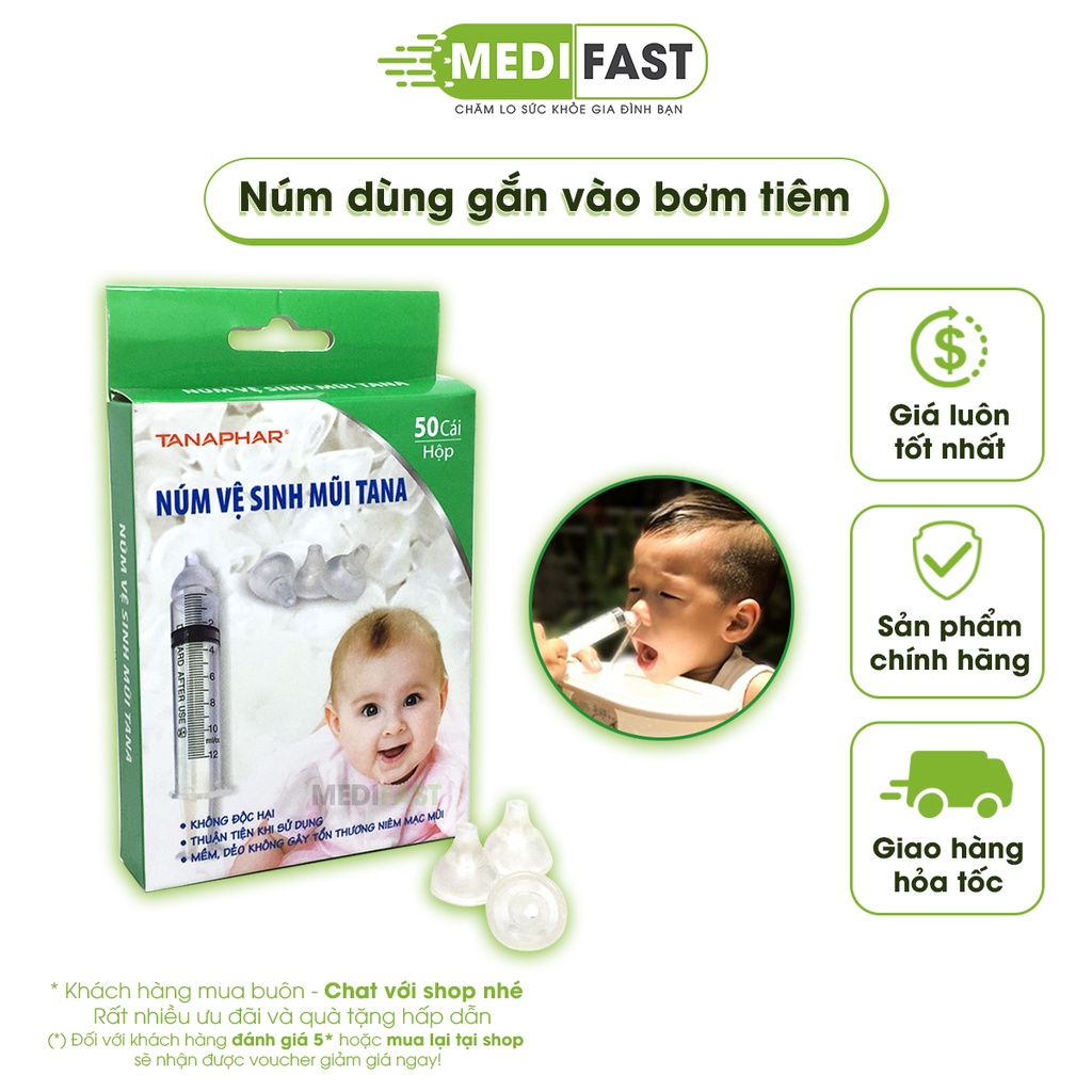 Hộp 50 núm Vệ sinh mũi cho trẻ Silicon Tana - An toàn - Không gây đau cho bé dùng được cho người lớn