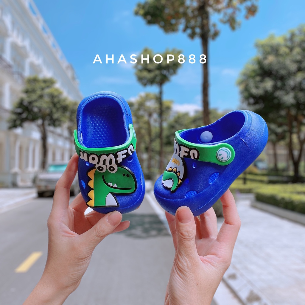 Ảnh thật Dép sục cross hình khủng long DINO HOMES có lỗ thoáng khí đi được trời mưa cho bé trai K163