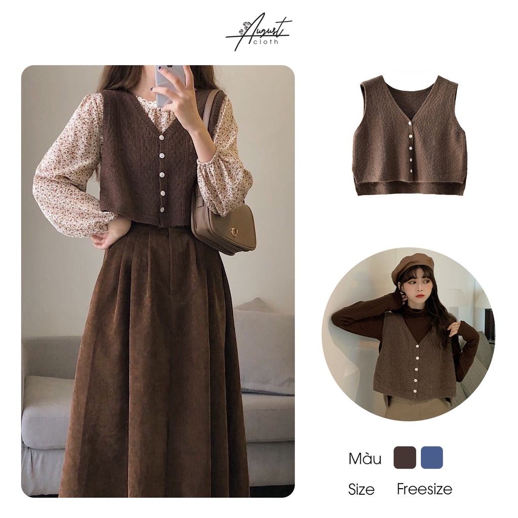 [Augustcloth]Áo gile khoác ngoài 2 lớp phong cách Hàn Quốc