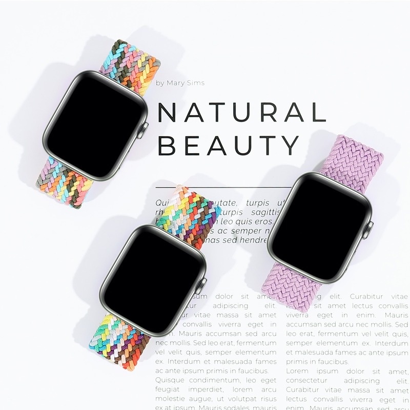 Dây Đeo Đồng Hồ Dạng Bện Co Giãn 44mm 40mm 41mm 45mm Series 7 6 5 4 3 2 1 42mm 38mm