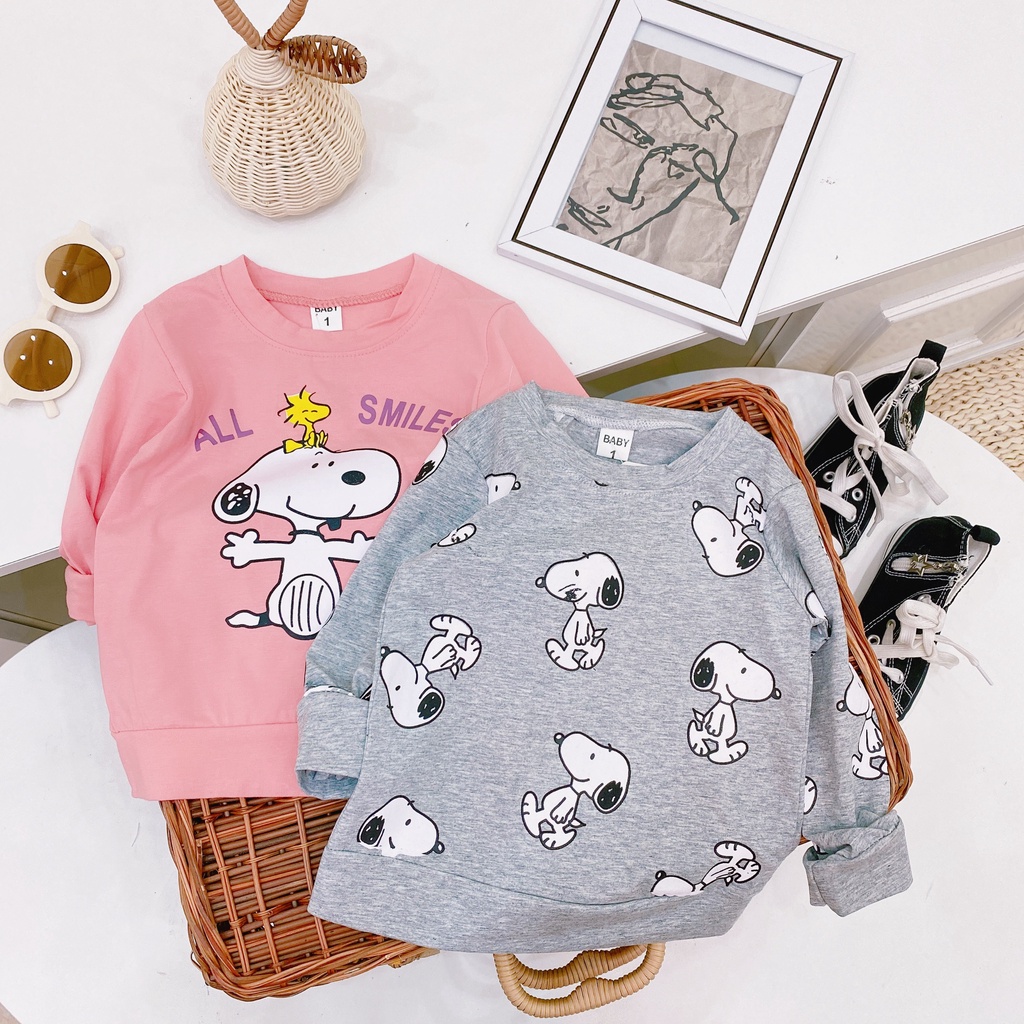 BỘ ĐỒ QUẦN ÁO DÀI TAY COTTON TÀU IN HÌNH SNOPPY CỰC KÌ CUTEEE PHOMAI QUE CHO BÉ SIZE 8-20Kg