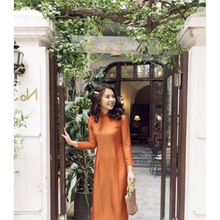 Áo Dài Lụa Tô Châu - Màu Cam ( hàng kỹ - hình thật )