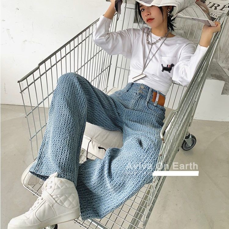 Quần Jeans Nữ Lưng Cao Ống Rộng Thời Trang Hàn