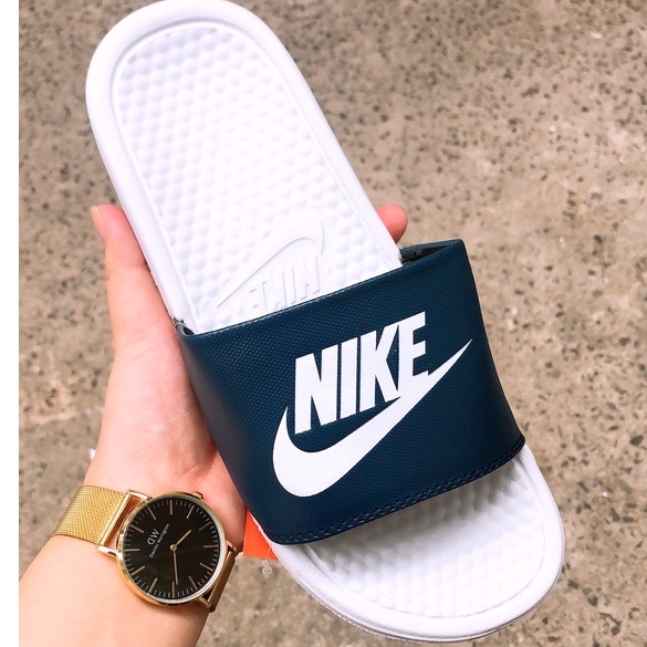 Dép unisex 𝐍𝐈𝐊𝐄 ❤️FREESHIP + Hộp❤️ dép quai ngang thể thao nam nữ mk in 𝐍𝐈𝐊𝐄-𝐁𝐚𝐧𝐚𝐬𝐬𝐢,trắng-quai-xanh