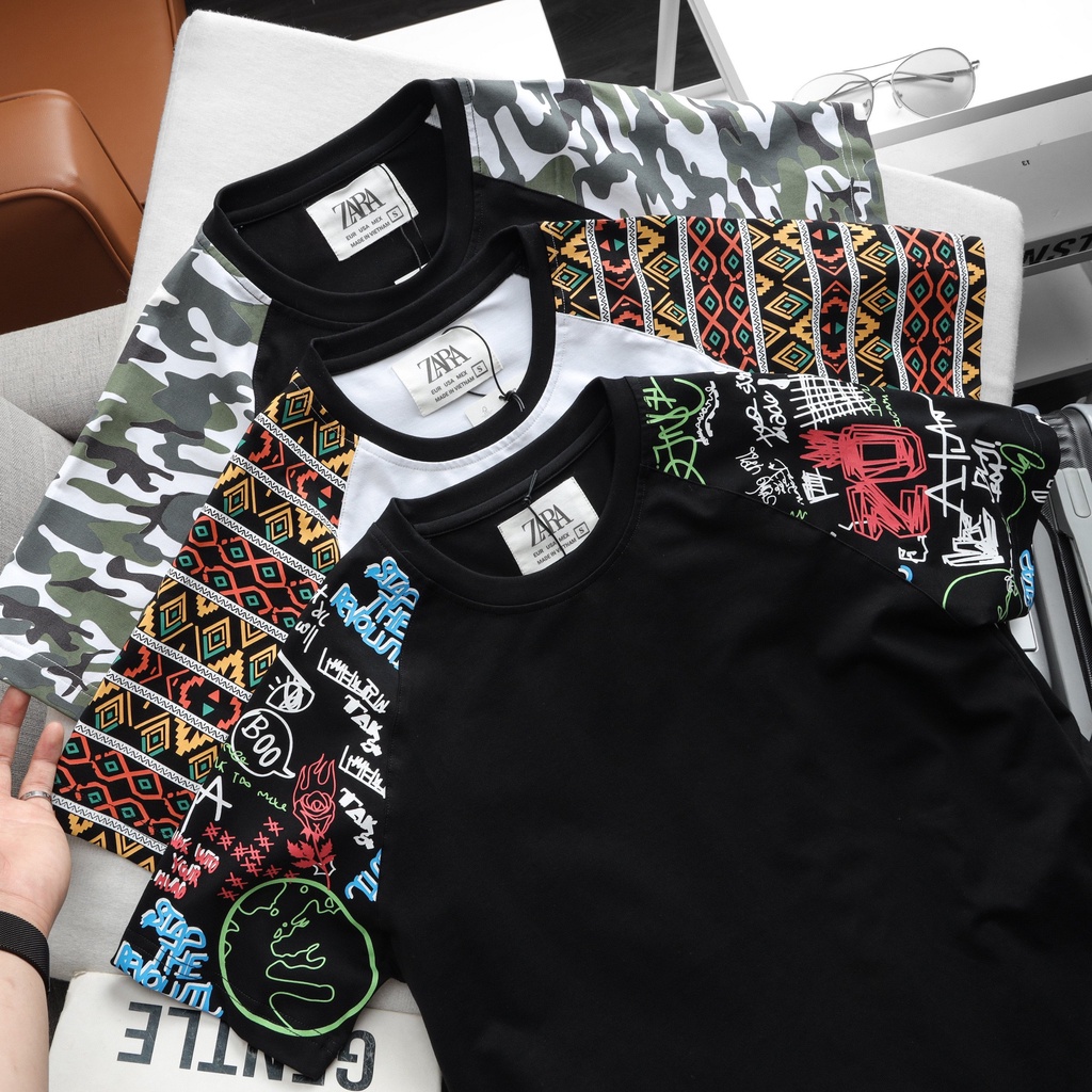 Áo Thun Nam Tay hoạ tiết cotton xuất dư form Unisex , Bigsize  - 3bros Quần Áo Xuất Khau