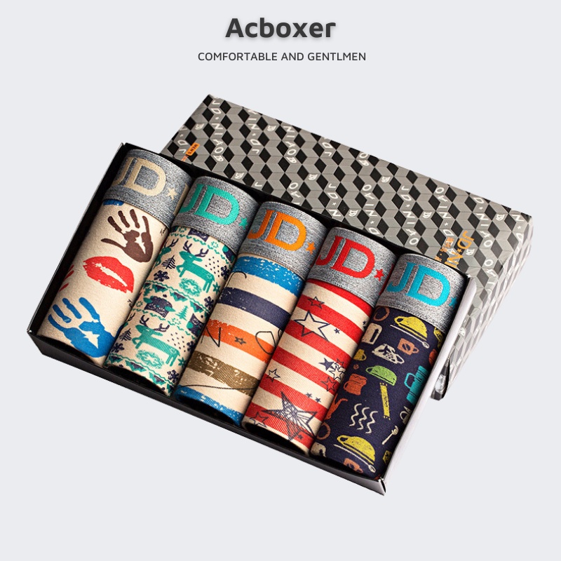 Hộp 5 quần lót nam boxer họa tiết vải cotton mềm mại, thoáng khí, khử mùi hàng cao cấp ACX07