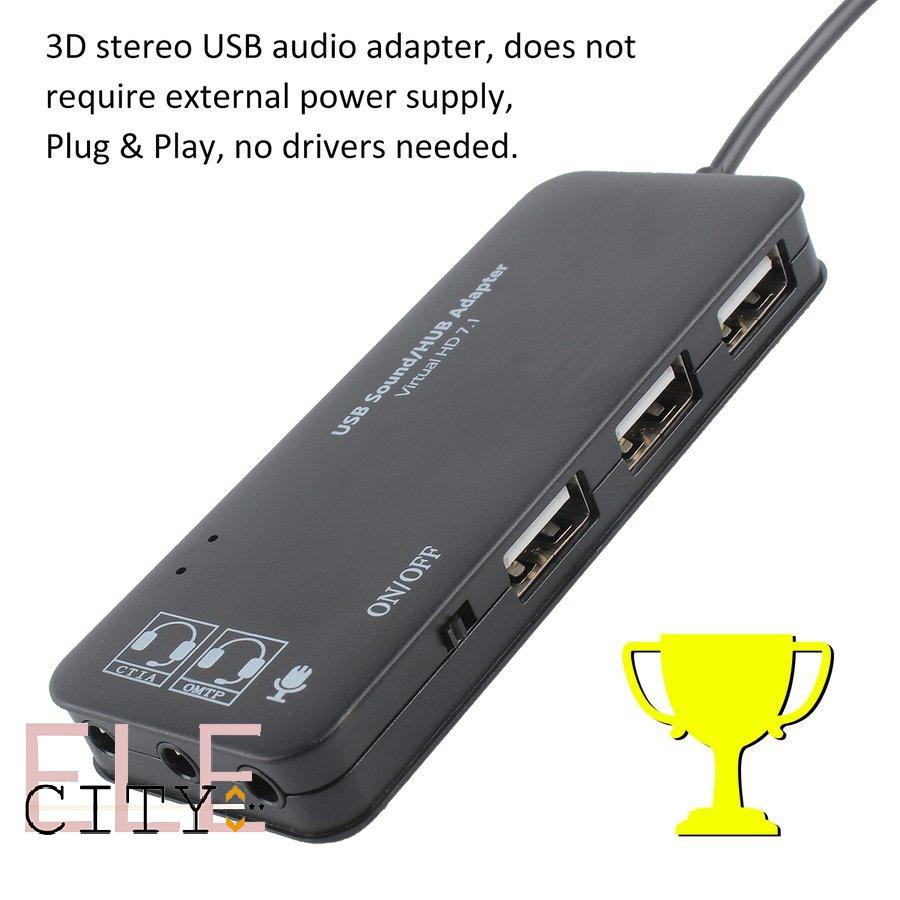 888ele⚡3 Port USB2.0 Hub External USB Sound Card No External Driver Stereo Sound Card