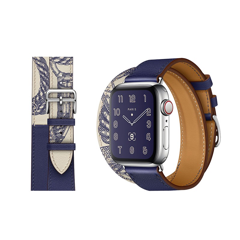 Hermès Dây đeo bằng da in họa tiết Hermes cho đồng hồ thông minh Apple Watch 6