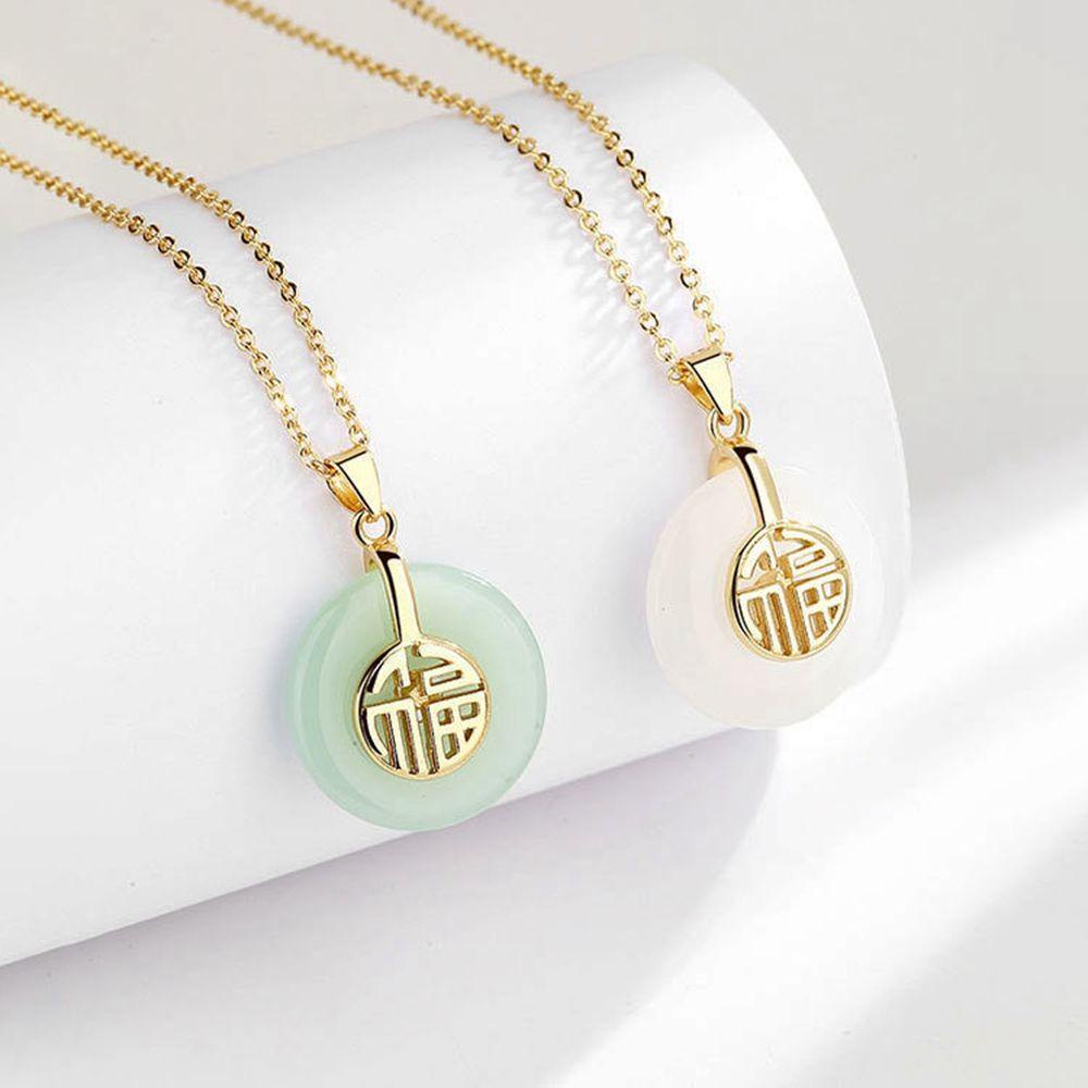 QQMALL Vòng cổ Mặt Ngọc Bích Phong Cách Trung Hoa Sang Trọng