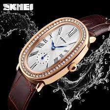 ĐỒNG HỒ NỮ SKMEI 1292, DÂY DA CAO CẤP, MẶT HÌNH OVAL, ĐÍNH ĐÁ - HÀNG CHÍNH HÃNG