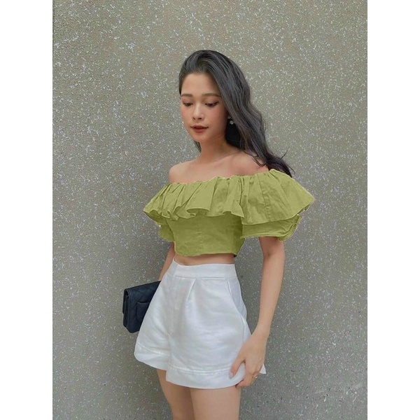 bộ ÁO ngắn TRỄ VAI BÈO TẦNG + QUẦN  2M