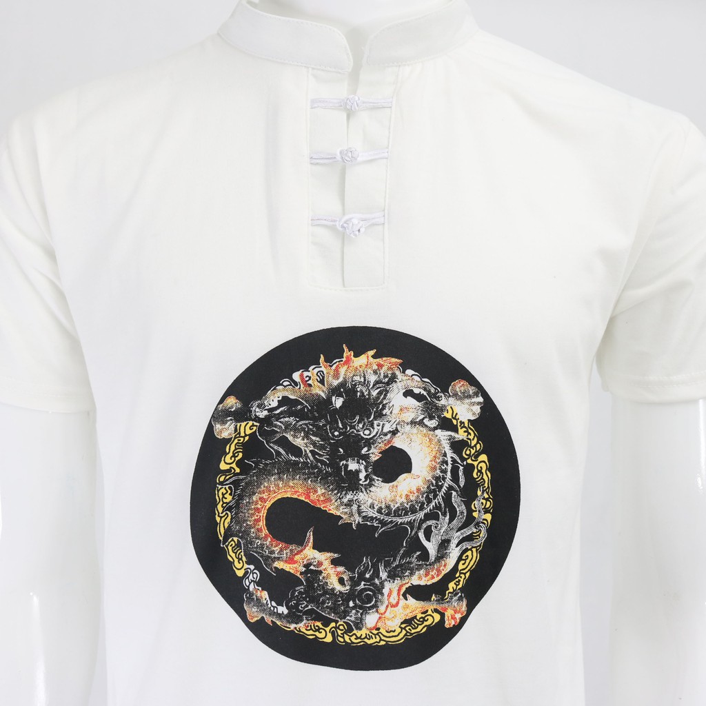 Bộ áo thun in hình Rồng - Màu Trắng (Có cúc cài) | BigBuy360 - bigbuy360.vn