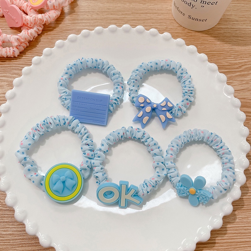 Set 5 Dây Buộc Tóc Cao Su Co Giãn Họa Tiết Hoạt Hình Đáng Yêu Phong Cách Hàn Quốc