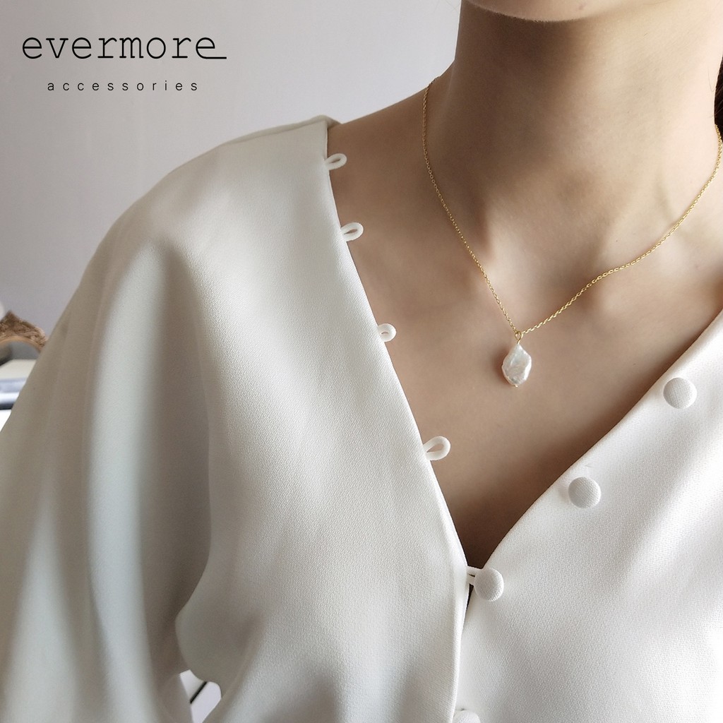 Dây chuyền bạc EVERMORE, vòng cổ mặt ngọc trai nhân tạo bạc ý 925, phong cách minimalist, thanh lịch - D018