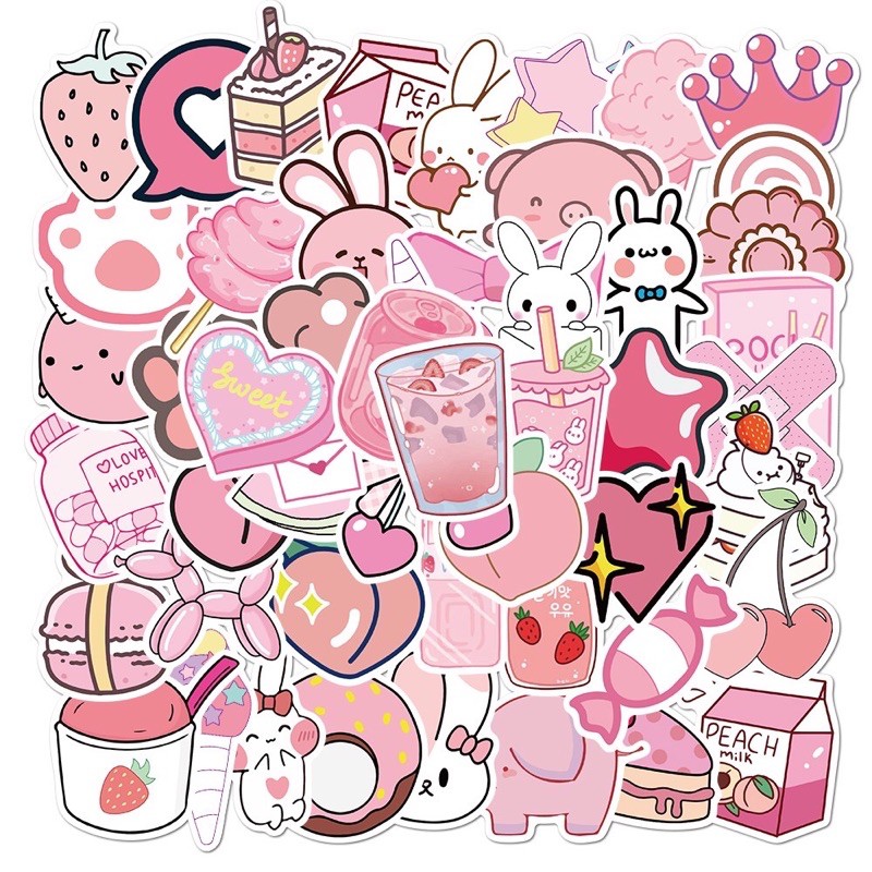 10 Sticker cute dán màu hồng hường chống thấm nước