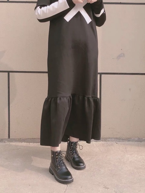 Giày Bốt cao cổ Martin phối nhung, dáng buộc dây style Hàn Quốc | BigBuy360 - bigbuy360.vn