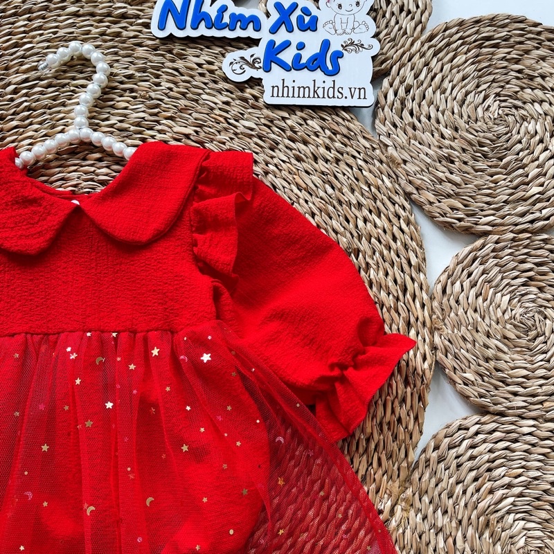 Body Váy Công Chúa Đỏ Nhũ NHÍM XÙ KIDS Cho Bé Gái Sơ Sinh, Đầy Tháng, Thôi Nôi Chất Cotton Xốp B032