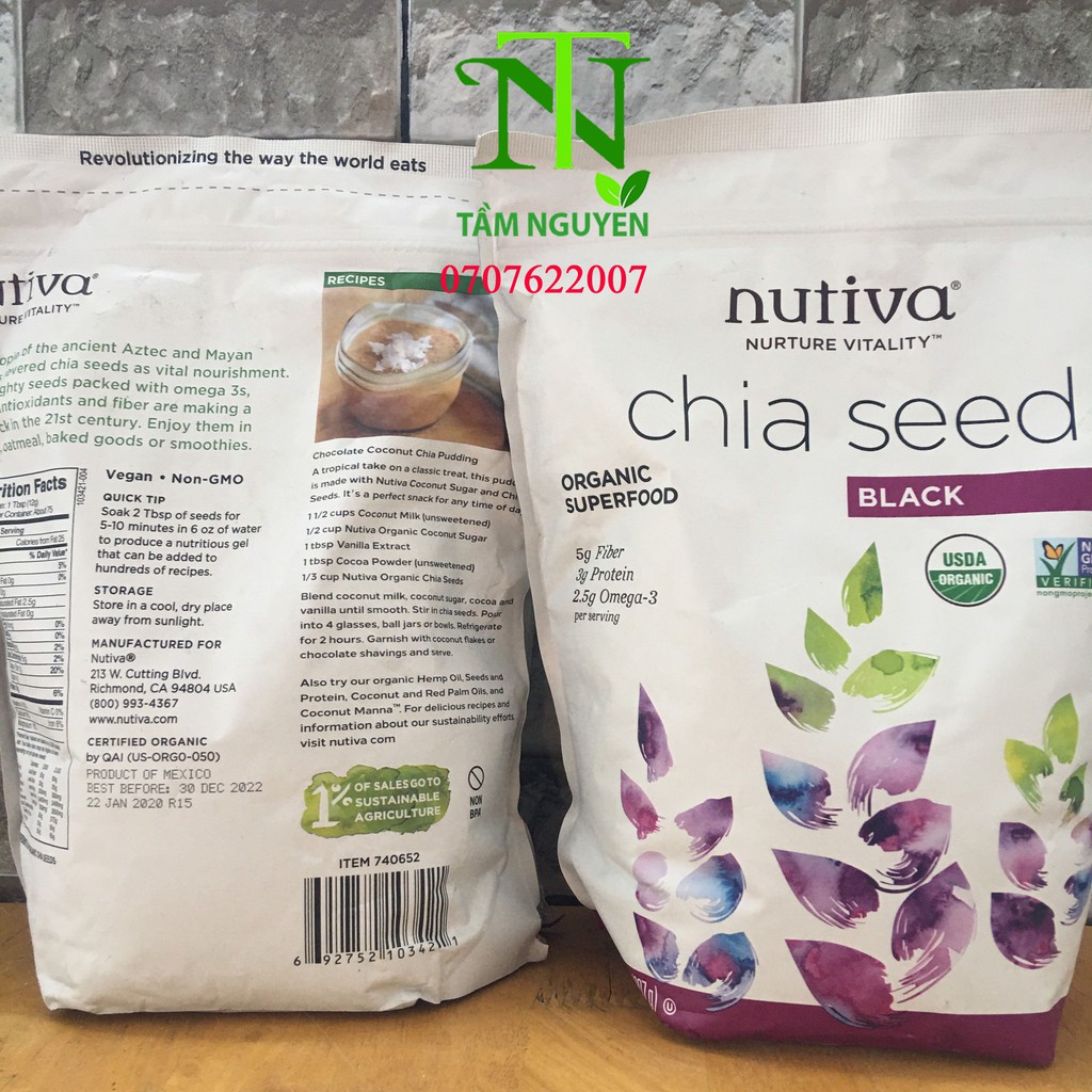 Hạt chia mỹ Nutiva Trắng Organic White Chia Seeds-907g