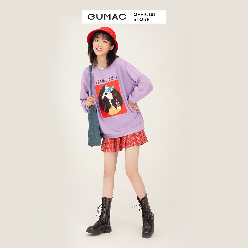 Áo thun nữ tay dài phối bo GUMAC phong cách unisex năng động ATB321